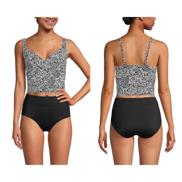Lands end chlorine resistant v neck wrap wireless midkini tankini swimsuit top - Picture 1 of 2